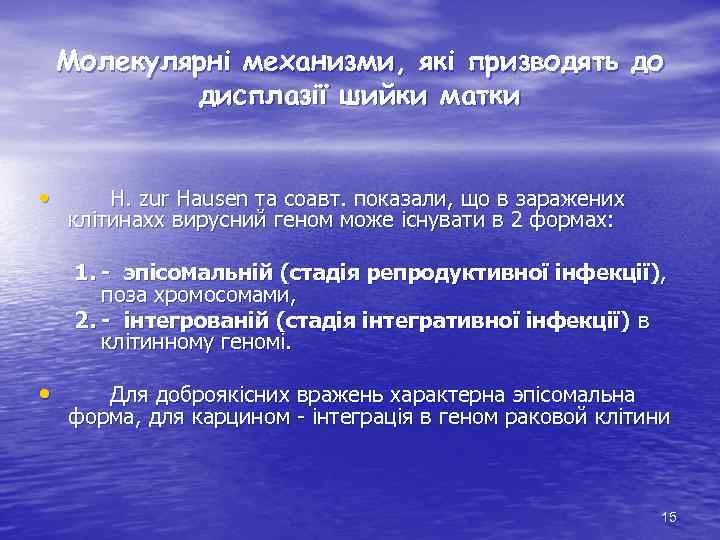 Молекулярні механизми, які призводять до дисплазії шийки матки • H. zur Hausen та соавт.