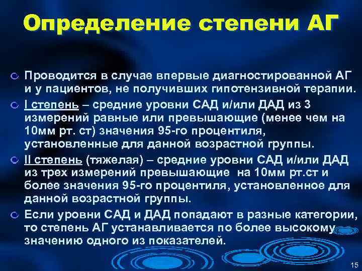 Определение степени АГ Проводится в случае впервые диагностированной АГ и у пациентов, не получивших