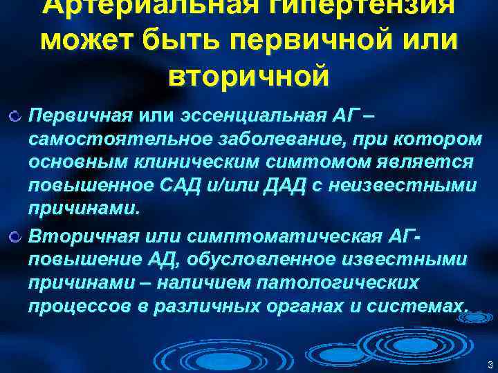 Артериальная гипертензия может быть первичной или вторичной Первичная или эссенциальная АГ – самостоятельное заболевание,