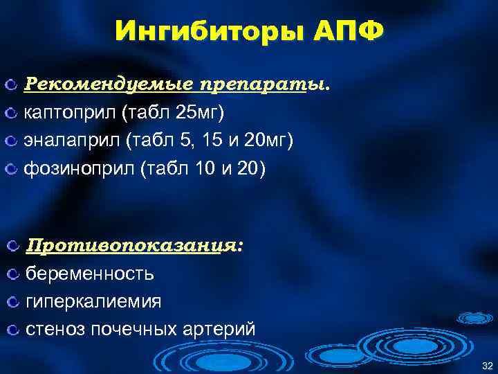 Ингибиторы АПФ Рекомендуемые препараты. каптоприл (табл 25 мг) эналаприл (табл 5, 15 и 20