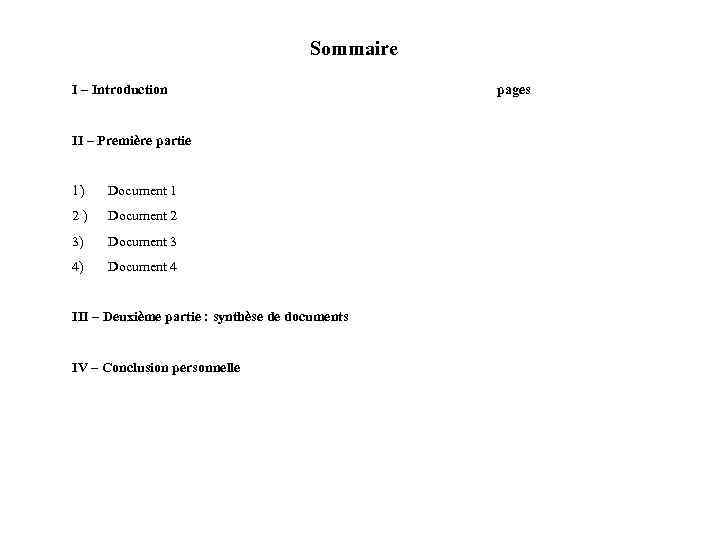 Sommaire I – Introduction II – Première partie 1) Document 1 2) Document 2