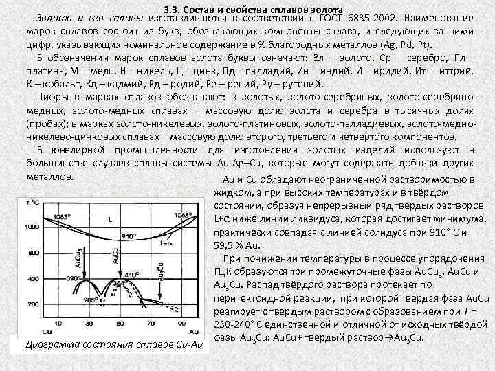 3. 3. Состав и свойства сплавов золота Золото и его сплавы изготавливаются в соответствии