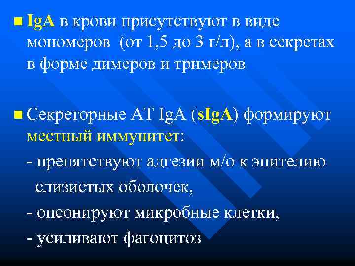 n Ig. А в крови присутствуют в виде мономеров (от 1, 5 до 3