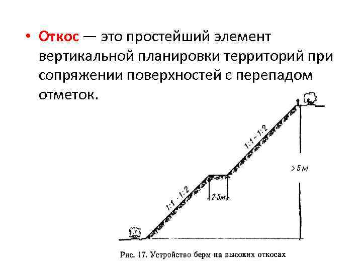  • Откос — это простейший элемент вертикальной планировки территорий при сопряжении поверхностей с