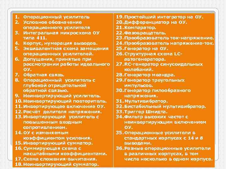 1. Операционный усилитель 2. Условное обозначение операционного усилителя 3. Интегральная микросхема ОУ типа 411.