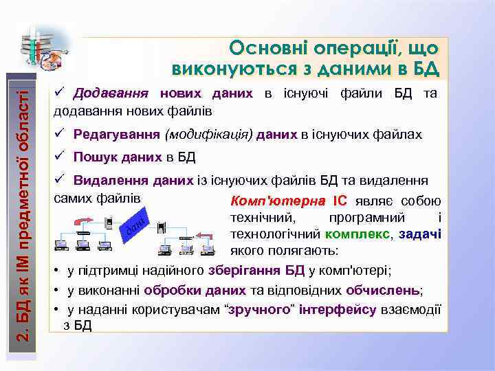 2. БД як ІМ предметної області Основні операції, що виконуються з даними в БД