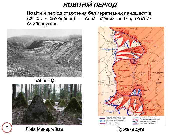 НОВІТНІЙ ПЕРІОД Новітній період створення белігеративних ландшафтів (20 ст. - сьогодення) – поява перших