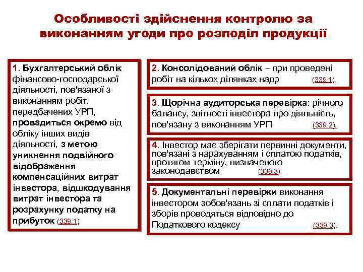 Особливості здійснення контролю за виконанням угоди про розподіл продукції 1. Бухгалтерський облік фінансово-господарської діяльності,