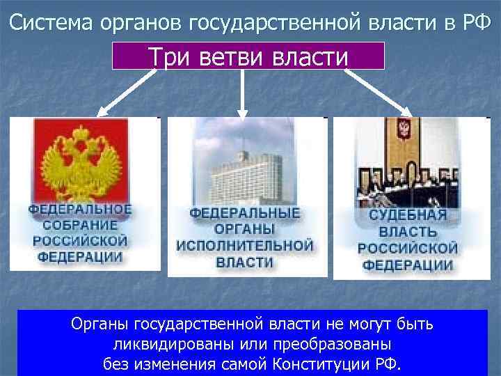 Система органов государственной власти в РФ Три ветви власти Органы государственной власти не могут