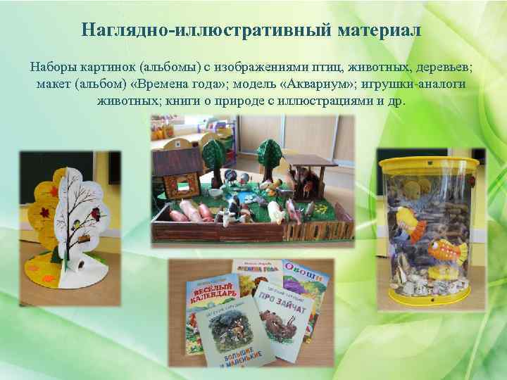 Наглядно-иллюстративный материал Наборы картинок (альбомы) с изображениями птиц, животных, деревьев; макет (альбом) «Времена года»