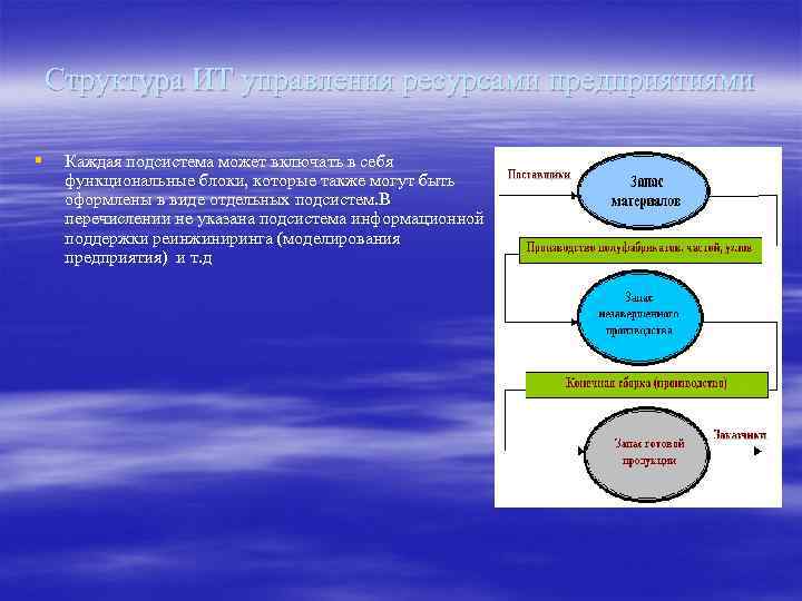 Структура ИТ управления ресурсами предприятиями § Каждая подсистема может включать в себя функциональные блоки,