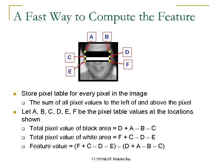 A Fast Way to Compute the Feature A C B D F E Store