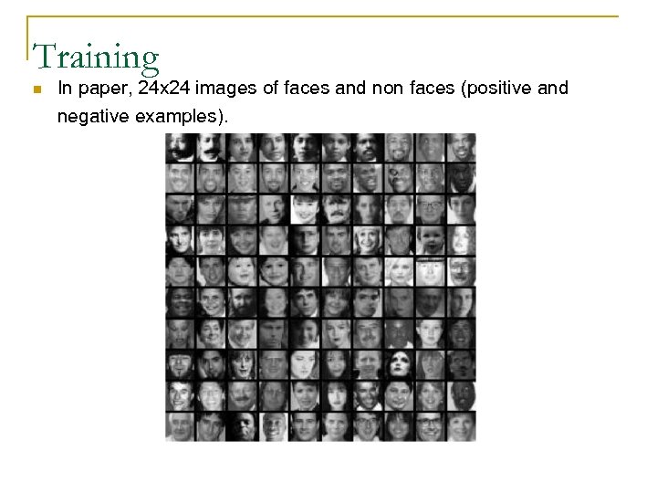 Training In paper, 24 x 24 images of faces and non faces (positive and
