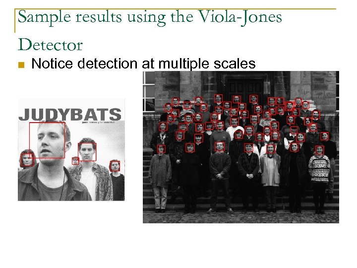 Sample results using the Viola-Jones Detector Notice detection at multiple scales 