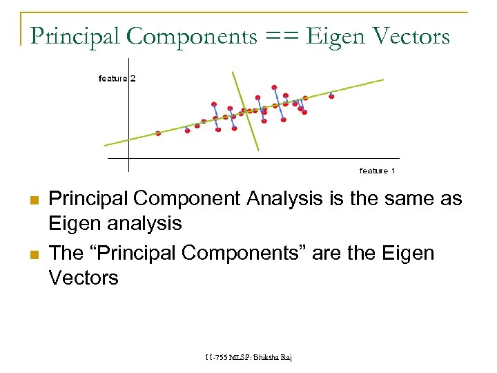 Principal Components == Eigen Vectors Principal Component Analysis is the same as Eigen analysis