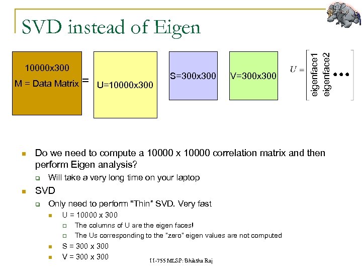 10000 x 300 M = Data Matrix U=10000 x 300 S=300 x 300 V=300