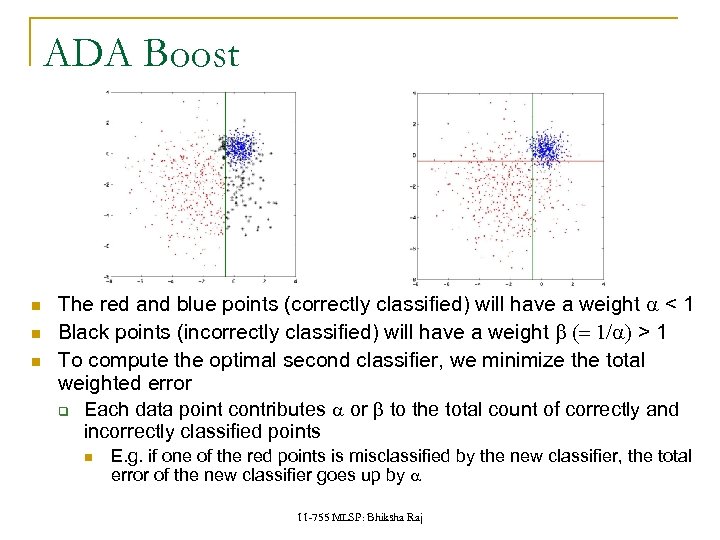 ADA Boost The red and blue points (correctly classified) will have a weight a