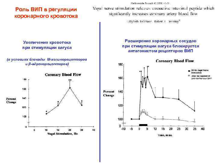 Роль ВИП в регуляции коронарного кровотока Увеличение кровотока при стимуляции вагуса (в условиях блокады