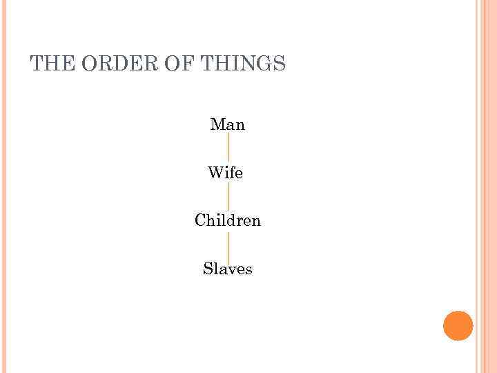 THE ORDER OF THINGS Man Wife Children Slaves 