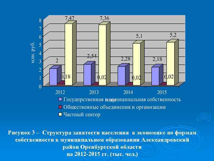 Рисунок 3 – Структура занятости населения в экономике по формам собственности в муниципальном образовании