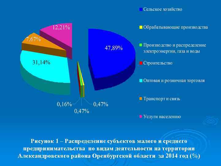 Рисунок 1 – Распределение субъектов малого и среднего предпринимательства по видам деятельности на территории