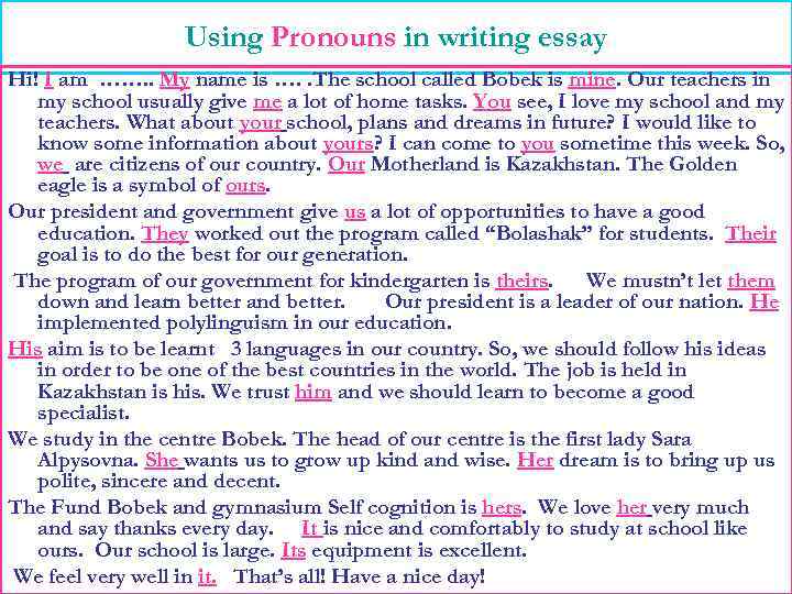 Using Pronouns in writing essay Hi! I am ……. . My name is ….