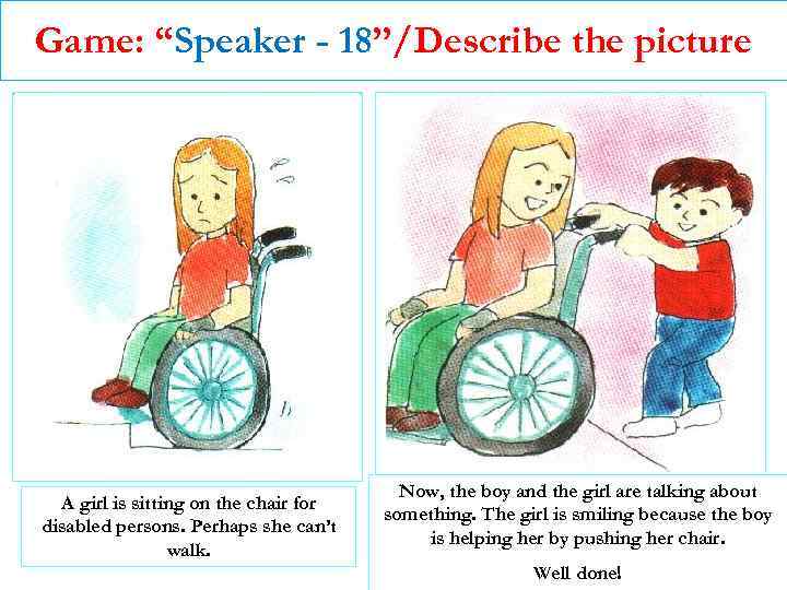 Game: “Speaker - 18”/Describe the picture A girl is sitting on the chair for