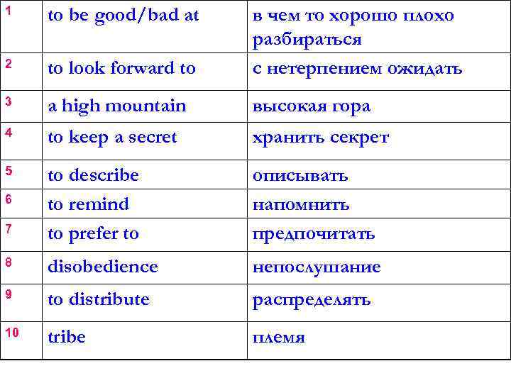 1 to be good/bad at 2 to look forward to в чем то хорошо