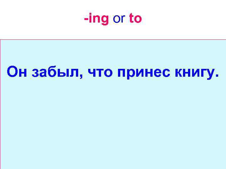 -ing or to Он забыл, что принес книгу. 