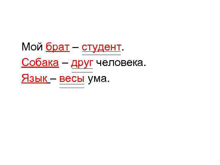 Мой брат – студент. Собака – друг человека. Язык – весы ума. 