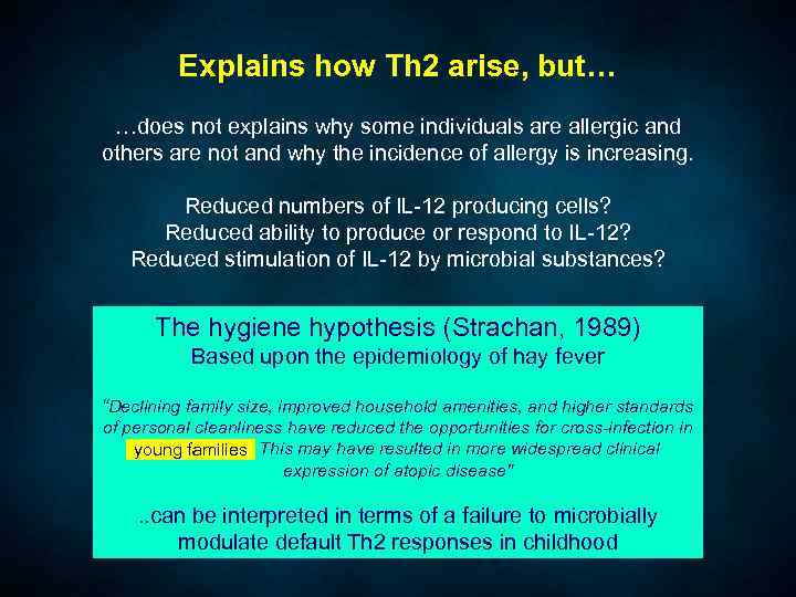 Explains how Th 2 arise, but… …does not explains why some individuals are allergic