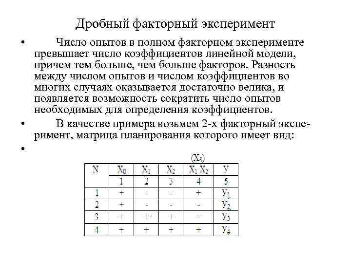 План дробного факторного эксперимента