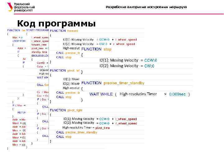 Разработка алгоритма построения маршрута Код программы 