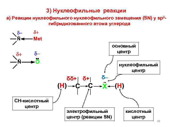 3) Нуклеофильные реакции а) Реакции нуклеофильного замещения (SN) у sp 3 гибридизованного атома углерода