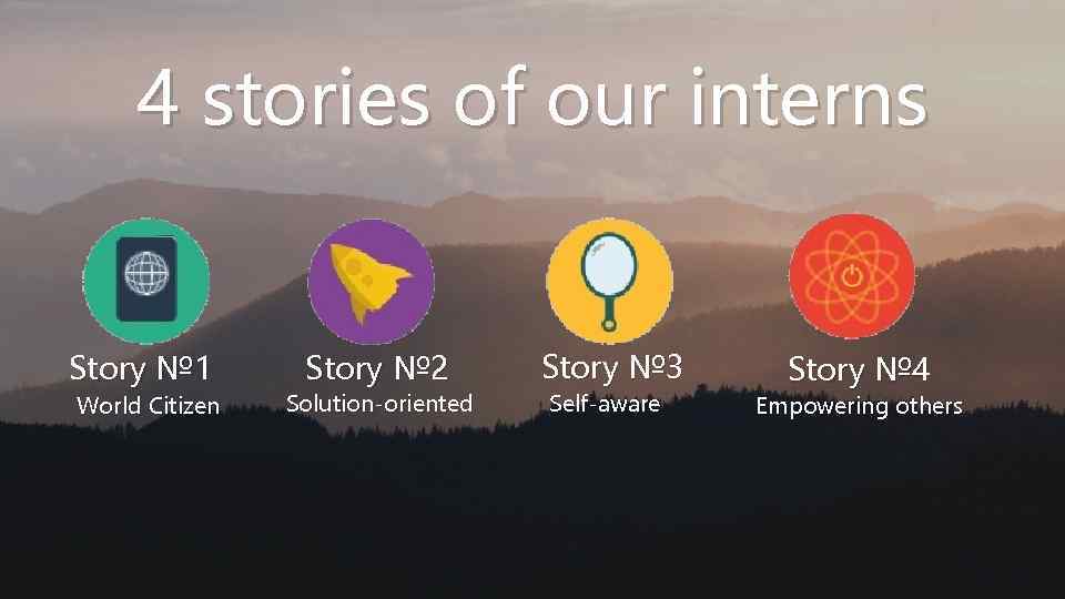 4 stories of our interns Story № 1 World Citizen Story № 2 Solution-oriented