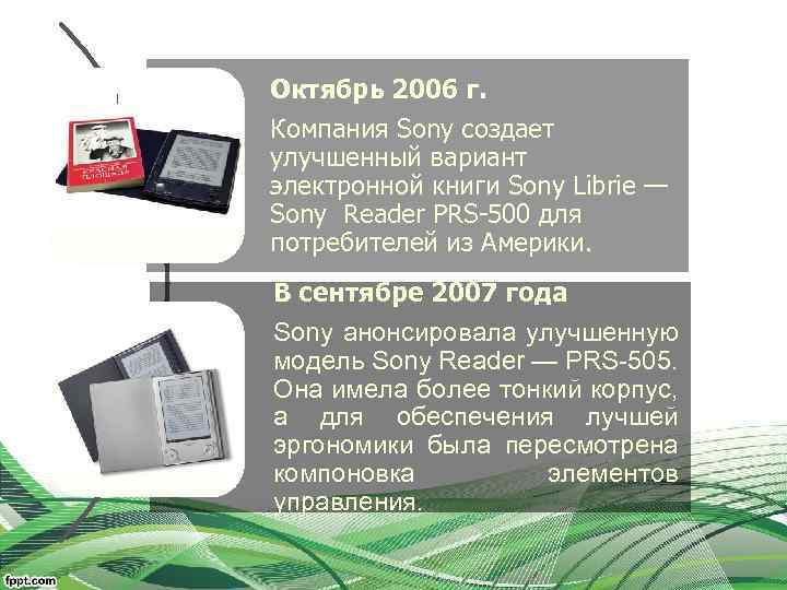 Октябрь 2006 г. Компания Sony создает улучшенный вариант электронной книги Sony Librie — Sony