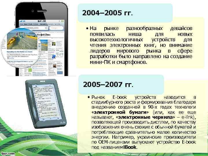 2004– 2005 гг. • На рынке разнообразных девайсов появилась ниша для новых высокотехнологичных устройств