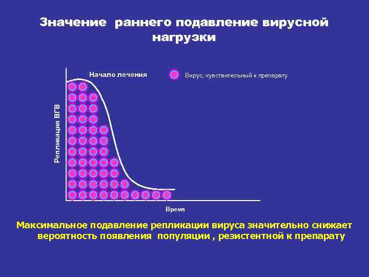 Значение раннего подавление вирусной нагрузки Вирус, чувствительный к препарату Репликация ВГВ Начало лечения Время