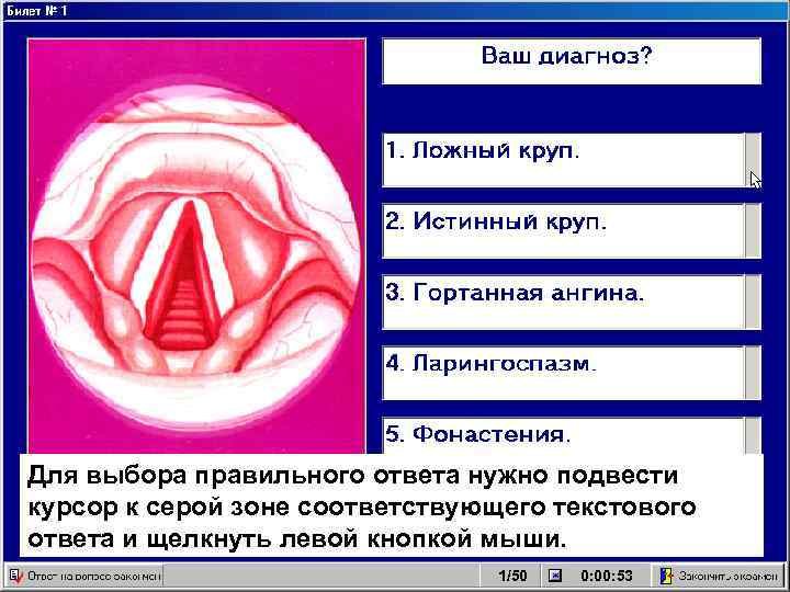 Для выбора правильного ответа нужно подвести курсор к серой зоне соответствующего текстового ответа и
