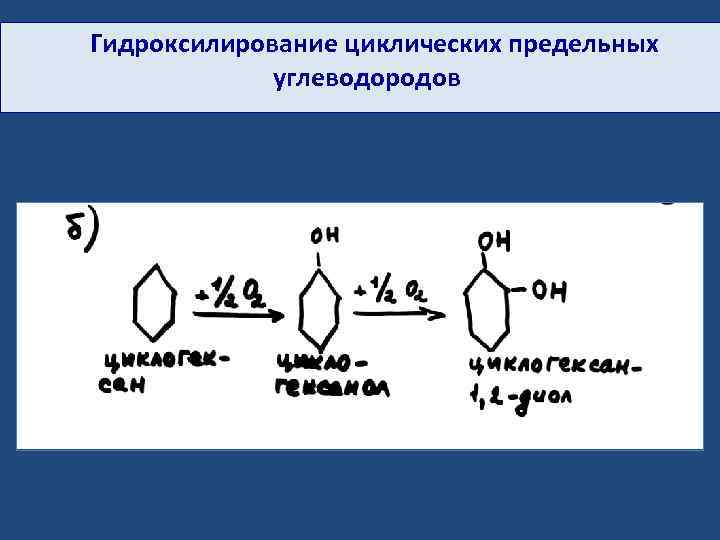 Гидроксилирование циклических предельных углеводородов 
