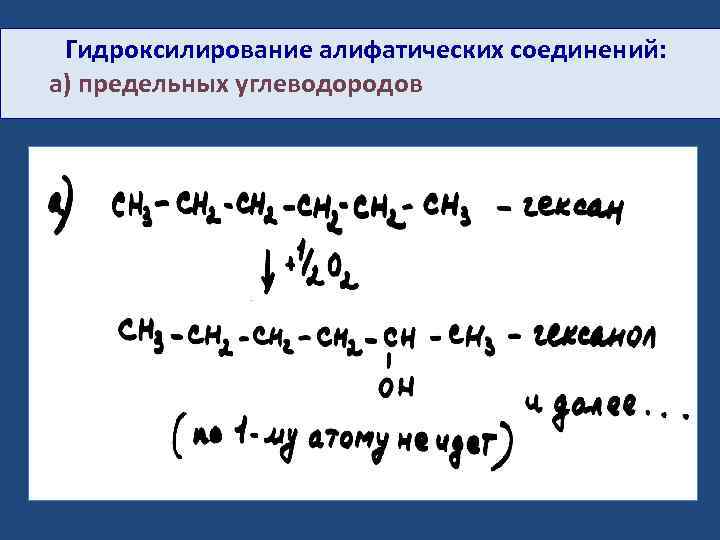 Гидроксилирование алифатических соединений: а) предельных углеводородов 