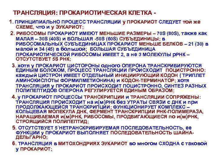 ТРАНСЛЯЦИЯ: ПРОКАРИОТИЧЕСКАЯ КЛЕТКА 1. ПРИНЦИПИАЛЬНО ПРОЦЕСС ТРАНСЛЯЦИИ у ПРОКАРИОТ СЛЕДУЕТ той же СХЕМЕ, что