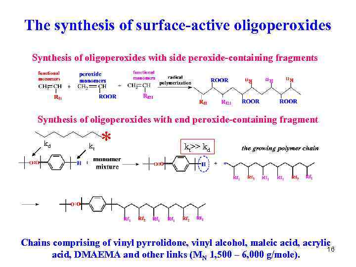 The synthesis of surface-active oligoperoxides Synthesis of oligoperoxides with side peroxide-containing fragments Synthesis of