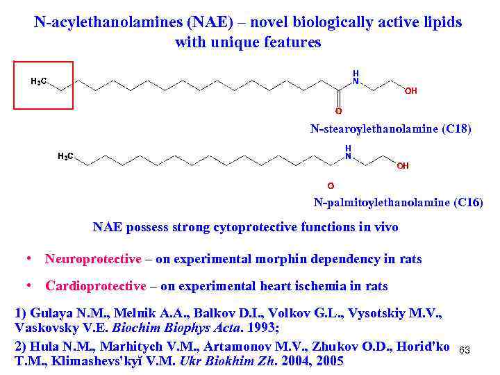 N-acylethanolamines (NAE) – novel biologically active lipids with unique features N-stearoylethanolamine (C 18) N-palmitoylethanolamine