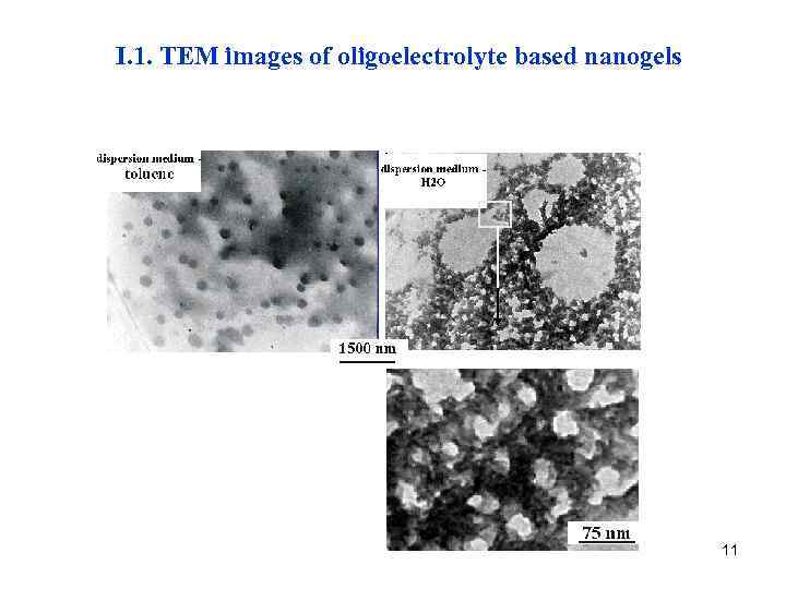 I. 1. TEM images of oligoelectrolyte based nanogels 11 