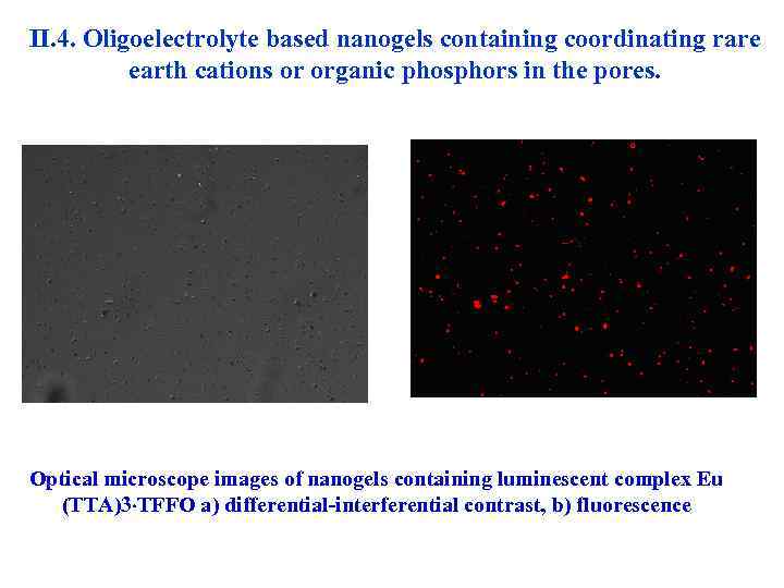 II. 4. Oligoelectrolyte based nanogels containing coordinating rare earth cations or organic phosphors in