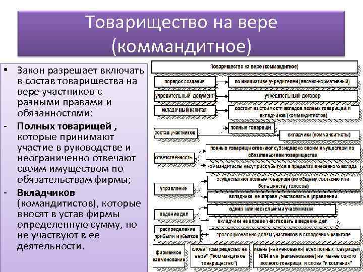 Товарищество на вере (коммандитное) • Закон разрешает включать в состав товарищества на вере участников