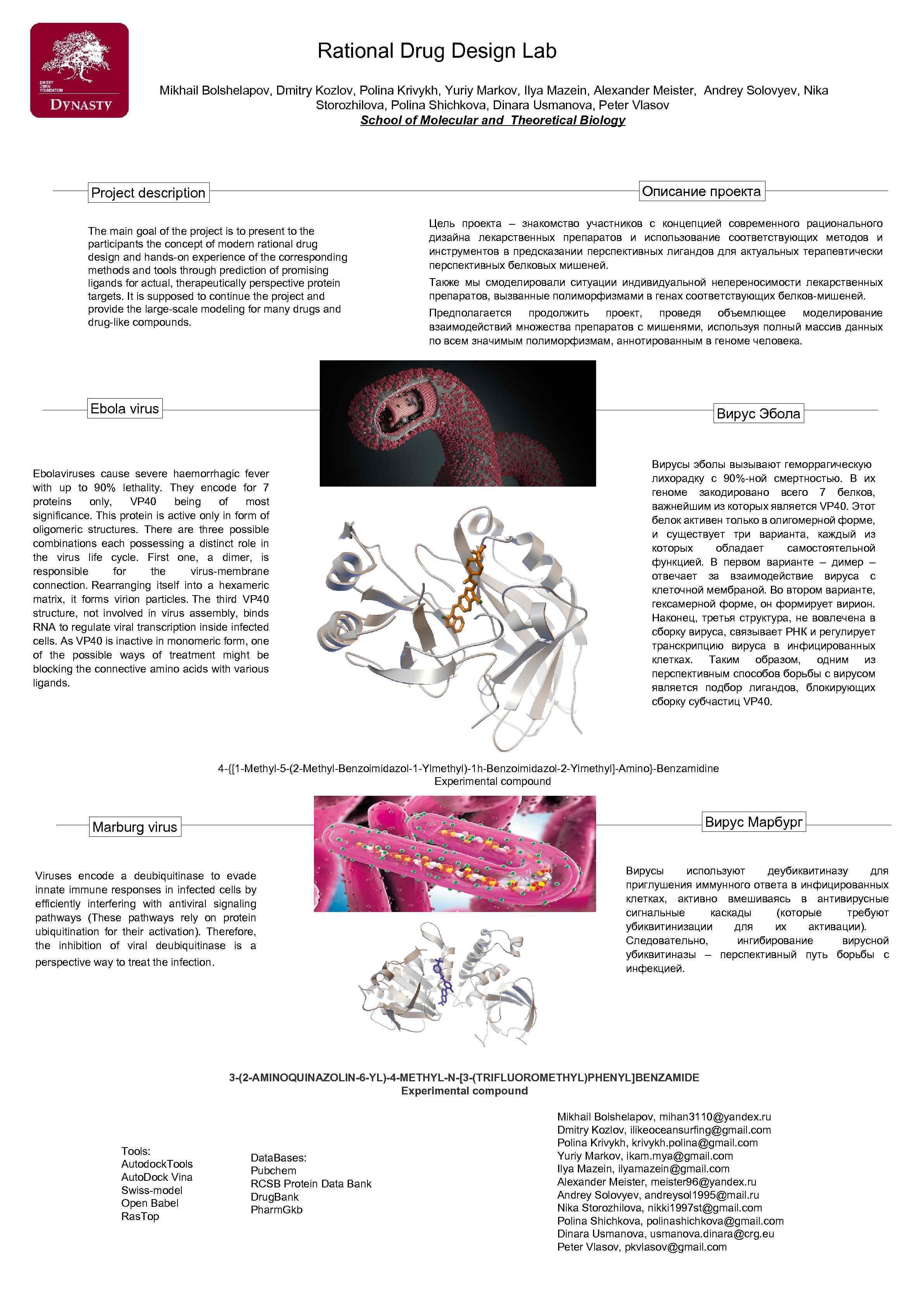 Rational Drug Design Lab Mikhail Bolshelapov, Dmitry Kozlov, Polina Krivykh, Yuriy Markov, Ilya Mazein,