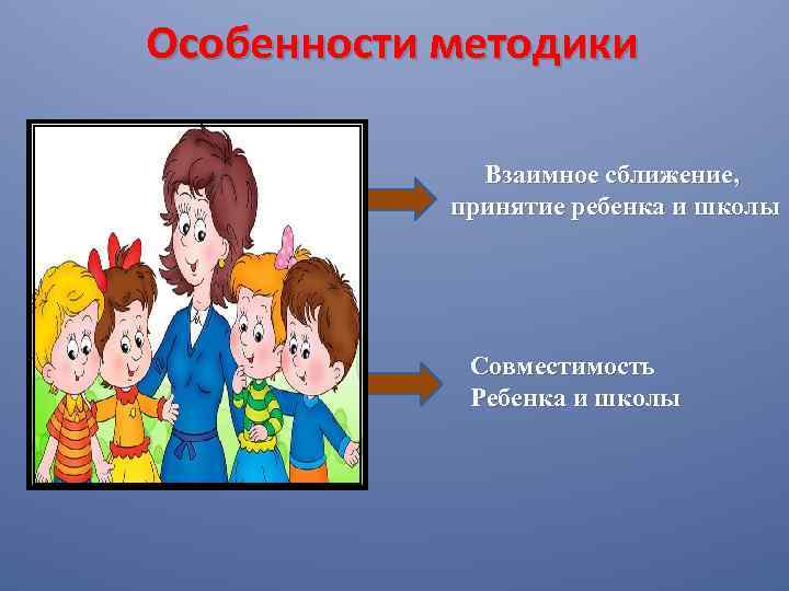 Особенности методики Взаимное сближение, принятие ребенка и школы Совместимость Ребенка и школы 