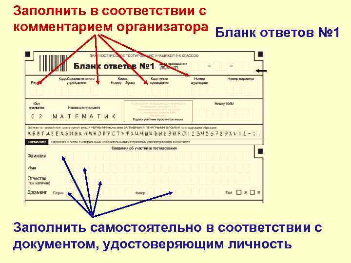Заполнить в соответствии с комментарием организатора Бланк ответов № 1 Заполнить самостоятельно в соответствии